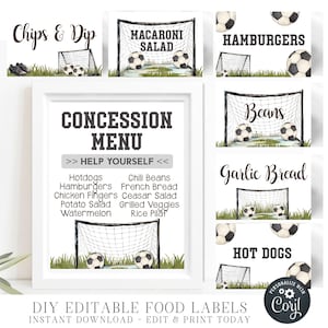 EDITABLE Soccer Birthday Party Food Tent Labels, Food Labels, Soccer Party Food Labels, Soccer Birthday Decorations, DIY with Corjl - #BP178