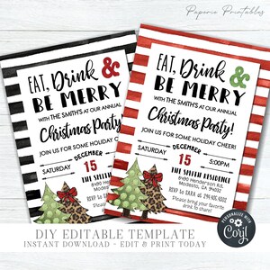 EDITABLE Eat, Drink & Be Merry Christmas Party Template - Christmas Party Invitation - Holiday Party Invitation - DIY Edit with Corjl-#CP42