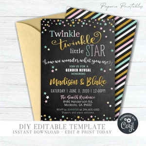 Twinkle Star Gender Reveal Invitation: Twins Printable (DIY Editable) #GRP3