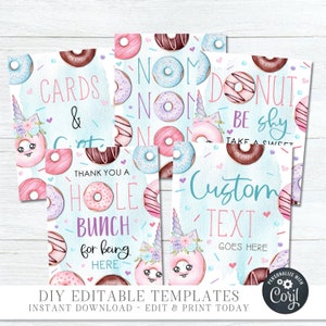 Editable Donut Birthday Party Signs: Welcome, Custom Text (DIY Digital) #BP173