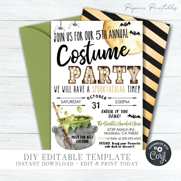 EDITABLE Halloween Costume Party Invitation - Costume Party Template - Costume Halloween Printable - Halloween Printable -DIY Corjl- #HP04