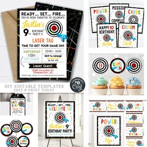 EDITABLE Laser Tag Birthday Bundle, DIY Laser Tag Party Printables, Laser Tag Birthday Invitation, Thank You Card, DIY Edit with Corjl #BP08