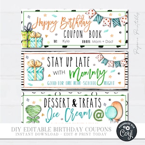 EDITABLE Kids Birthday Coupon Book, Birthday Coupons for Kids, Birthday Gift, Birthday Coupons, Birthday Printable, Edit with Corjl, #BC03-2