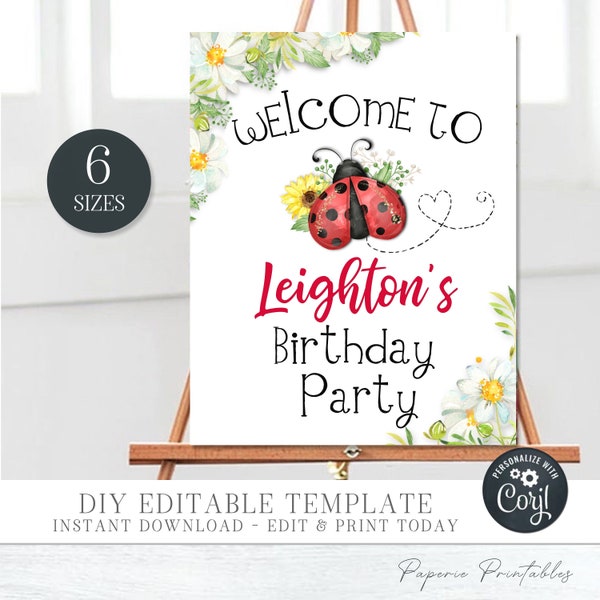 Editable Ladybug Birthday Welcome Sign, Ladybug Birthday Decorations, Ladybug Birthday Party Poster, Ladybug Sign, DIY with Corjl - #BP118