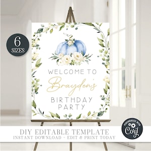 Editable Pumpkin Birthday Welcome Sign: Fall Theme (Digital Download)