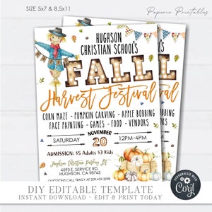 EDITABLE Fall Harvest Festival Flyer - School Festival Flyer - Church Fall Festival Event - Company Fall Festival - DIY with Corjl - #FH03