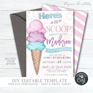 Ice Cream Birthday Invitation: Girl Party, Photo Template (DIY Edit with Corjl) #BP71