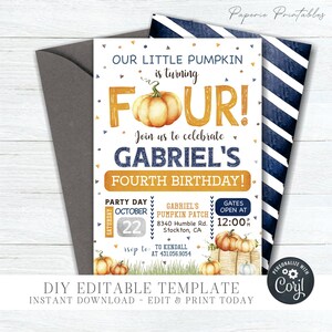 Editable Pumpkin Birthday Invitation: Fall Birthday, Photo Option (DIY Corjl Template) #BP72
