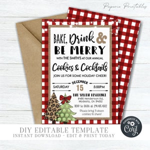 EDITABLE Bake, Drink & Be Merry Christmas Party Template - Cookies and Cocktails Invitation - Christmas Cookie - DIY Edit with Corjl - #CP21