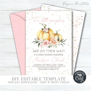 Twins Pumpkin Baby Shower Invitation: Editable Fall Theme (Digital Download) #BS73