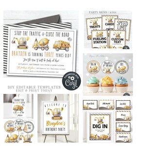 EDITABLE Construction Birthday Bundle - DIY Construction Party Printables - Invitation - Thank You Card - Games - DIY Edit with Corjl- #BP48