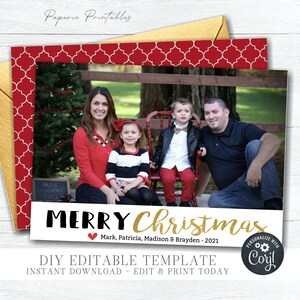 EDITABLE Christmas Photo Card - 1 Photo Layout - Modern Merry Christmas Photo Card - Gold Foil - Christmas Photo - DIY Edit Corjl - #CC01