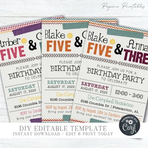 EDITABLE Siblings Birthday Invitation - DIY Birthday Template - Joint Birthday Invitation - Sisters Birthday - DIY Edit with Corjl - #BP61