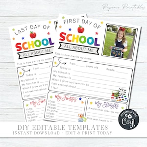 EDITABLE First Day of School Questionnaire - First Day of School All About Me - First Day of School Printable - Edit with Corjl - #BTS01