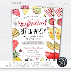 Editable Neighborhood Block Party BBQ Invitation, Neighborhood Block Party Invitation, Block Party - Digital Download - DIY Corjl #COP06(7)