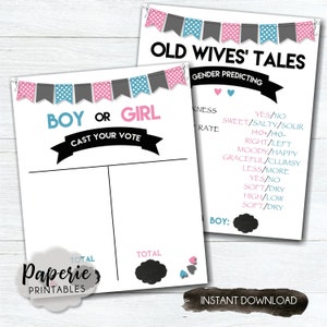 Gender Reveal Party Sign: Old Wives&#39; Tales & Voting (Instant Download)