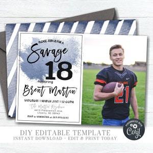 EDITABLE Savage 16 Birthday Invitation - Boy Birthday Invitation - Male 18th Birthday Invitation - DIY Template - DIY Edit with Corjl- #BP37