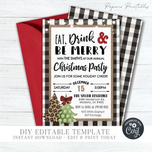 EDITABLE Eat, Drink & Be Merry Holiday Invitation - Christmas Party Invitation Template - Country Christmas - DIY Edit with Corjl - #CP13
