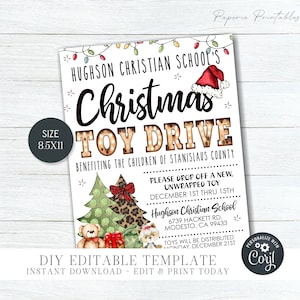 Editable Christmas Toy Drive Flyer: School Church Fundraiser (DIY Corjl) #CF01