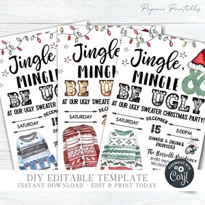 EDITABLE Ugly Sweater Christmas Party Invitation Template - Ugly Sweater Party Invitation - Eat Drink and be Ugly- DIY Edit with Corjl-#CP35