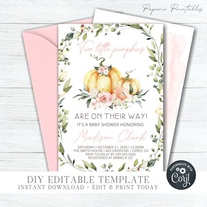 Twins Pumpkin Baby Shower Invitation: Editable Fall Design (Digital Download) #BS73