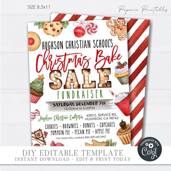 EDITABLE Christmas Bake Sale Flyer, School Bake Sale Flyer, Church Bake Sale Event, Christmas Bake Sale Invitation - DIY with Corjl - #CF15