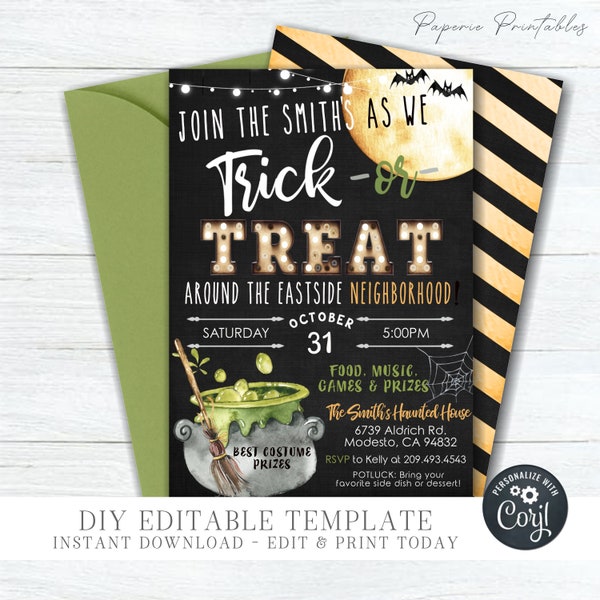 EDITABLE Trick or Treat Template - Halloween Trick or Treat Flyer - Halloween Invitation Printable - Halloween Printable - DIY Corjl - #HP16