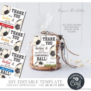 Editable Soccer Birthday Party Favor Tag, Soccer Party Favor Tag, Soccer Party Treat Tag, Soccer Favor Tags, Any Color, DIY w/Corjl - #BP178