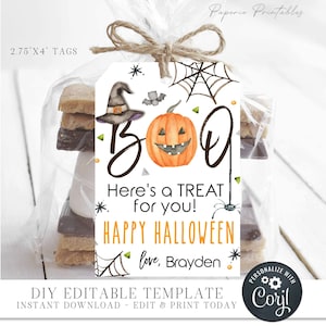 EDITABLE Happy Halloween Tag - Printable Halloween Favor Tags - Halloween Treat Tags - Halloween Treats Bag Tags - Edit with Corjl - #HT06