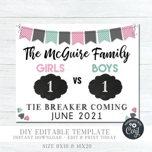Tie Breaker Pregnancy Announcement Sign: Editable Photo Prop (Digital Download) #G137