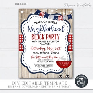 Editable Neighborhood Block Party BBQ Invitation, Neighborhood Block Party Invitation, Block Party - Digital Download - DIY Corjl #COP12(3)