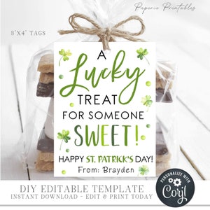 Editable Kids St. Patrick's Day Gift Tag, Happy St. Patrick's Day Gift Tag, Lucky Treat for someone SWEET Tag, DIY with Corjl - #SPT09