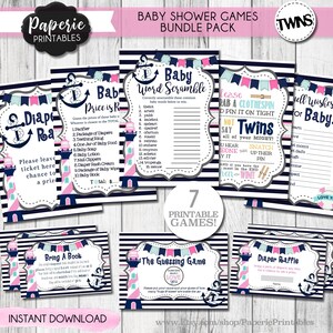 Twins Nautical Baby Shower Games Bundle (Digital Download)