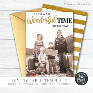 EDITABLE Christmas Photo Card - 1 Photo Layout - Modern Wonderful Time of the Year Christmas Photo Card - Gold Foil - DIY Edit Corjl - #CC24