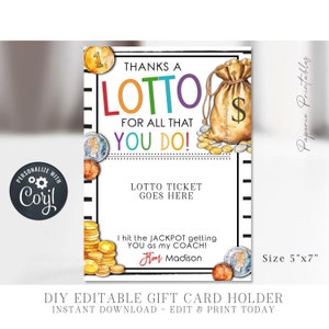 EDITABLE Lotto Coach Appreciation Gift Ticket Holder, Thanks a LOTTO for all you do Coach Appreciation Printable, DiY Corjl - #CO25 (2)