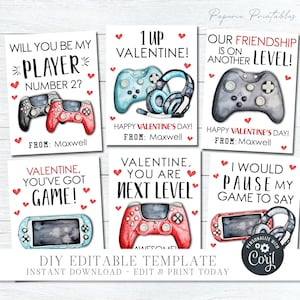 EDITABLE Gamer Valentine Cards, Gamer Valentine Cards, School Valentine Tags, Printable Valentines, Video Gamer Card, DIY Corjl - #VT52(1)