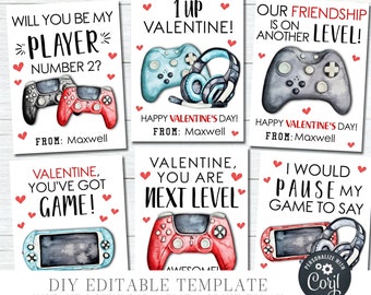 EDITABLE Gamer Valentine Cards, Gamer Valentine Cards, School Valentine Tags, Printable Valentines, Video Gamer Card, DIY Corjl - #VT52(1)