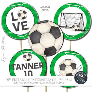 Editable Soccer Birthday Party Centerpiece Props (Digital Download) #BP178