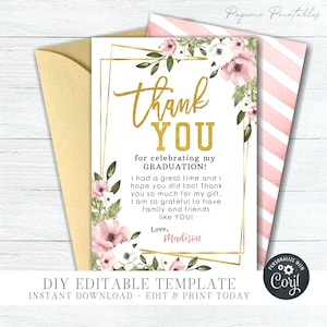 EDITABLE Graduation Thank You Card, Thank You Graduation Card, Photo Thank You Graduation Card, Class of 2023 - Gold Foil-DIY Corjl-#GP21