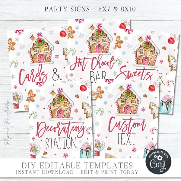 EDITABLE Gingerbread Party Signs BUNDLE, Christmas Gingerbread Signs, Cards & Gifts, Gingerbread Birthday, DIY Corjl - #BP112 #BP113 #CP71