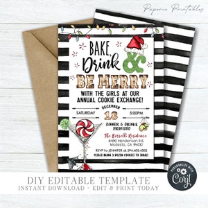 EDITABLE Bake, Drink & Be Merry Christmas Party Template - Holiday Cookie Exchange Invitation - Christmas Cookie - DIY Edit with Corjl-#CP44