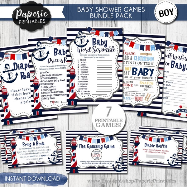 Nautical Baby Shower Games Bundle Pack - Little Sailor Baby Shower Games -Boy Baby Shower Games-Includes ALL 7 Party Games-Instant Download-