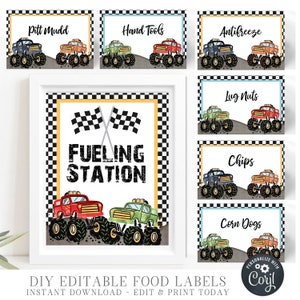 EDITABLE Monster Truck Food Label Tent Card, Monster Truck Food Label Template, DIY Editable Food Tent Cards - DIY with Corjl - #BP10