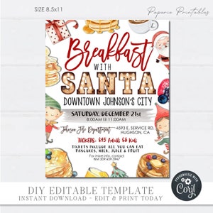 EDITABLE Breakfast with Santa Template, Breakfast with Santa Flyer, Christmas Santa Flyer, Breakfast with Santa - DIY with Corjl - #CF39