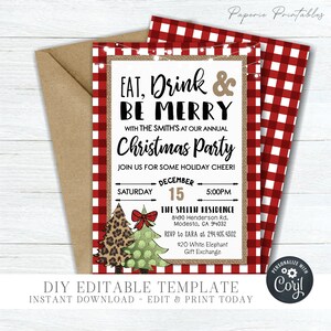 EDITABLE Eat, Drink & Be Merry Holiday Invitation - Christmas Party Invitation Template - Country Christmas - DIY Edit with Corjl - #CP13