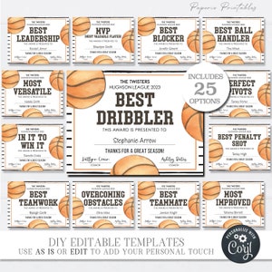 Editable Basketball Award Certificates: Team Awards (DIY with Corjl)
