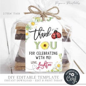 EDITABLE Ladybug Birthday Party Favor Tags,  Ladybug Party Favor Tags, Favor Tags Printable, Ladybug Decorations, DIY with Corjl - #BP118
