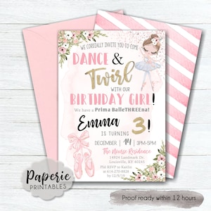 Ballerina Birthday Party Invitation, Dance & Twirl Birthday Invitation, Dance Birthday Invitation, Birthday Invitation with photo - #BP30