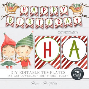 Editable Christmas Birthday Banner: 5x7 Pennant (Digital Download) #BP110 #BP108 #BP109