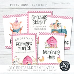 EDITABLE Farm Party Signs - DIY Barnyard Party Signs - Grazing Station Template - Farmers Market Birthday Sign - DIY Edit with Corjl - #BP05